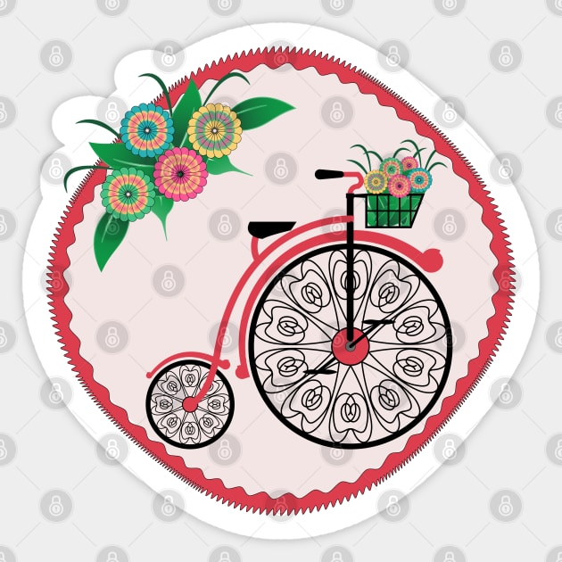 Vintage Retro Floral Bicycle Ride Sticker by IsmaSaleem